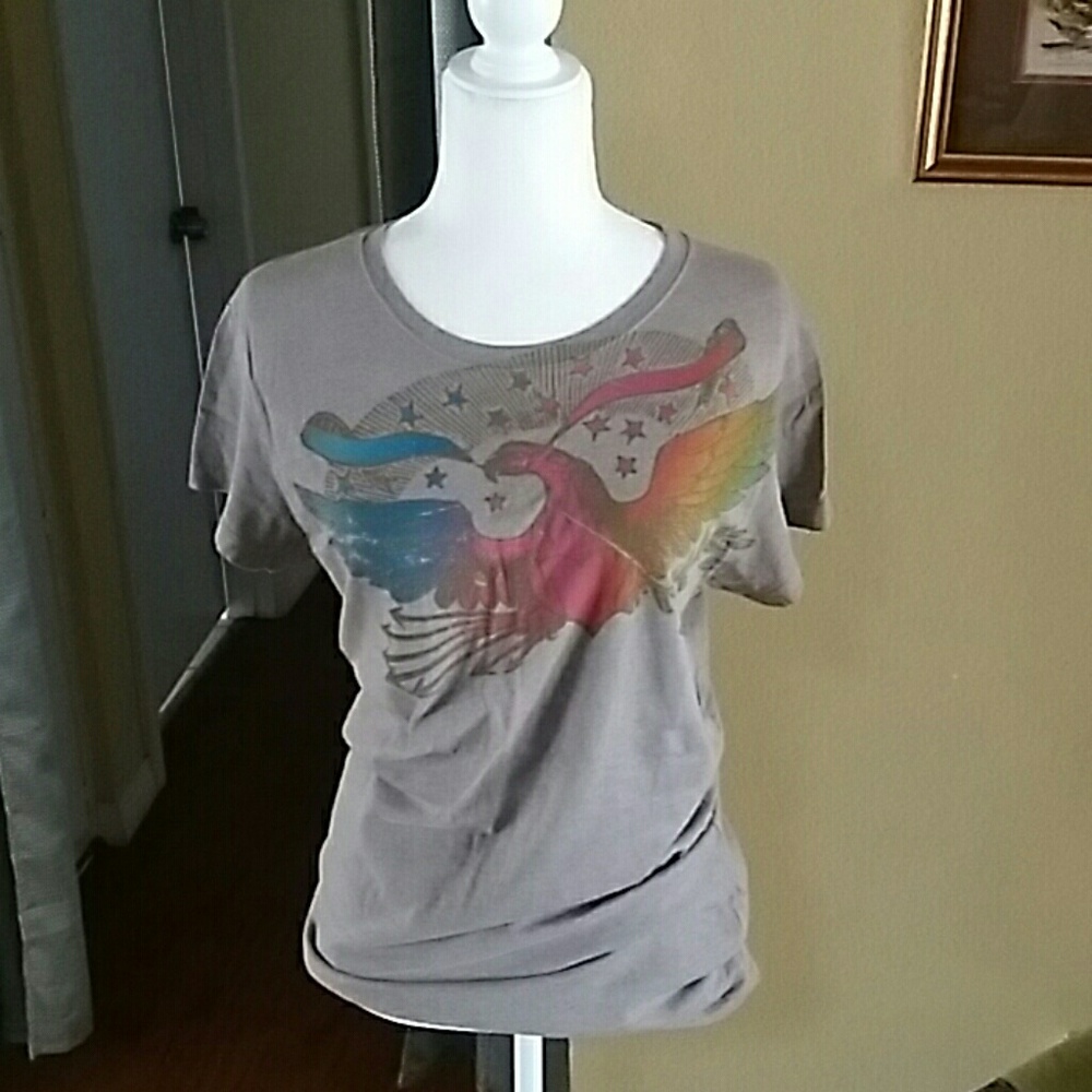 Heather Gray/Brown Tee w/ multi color Eagle